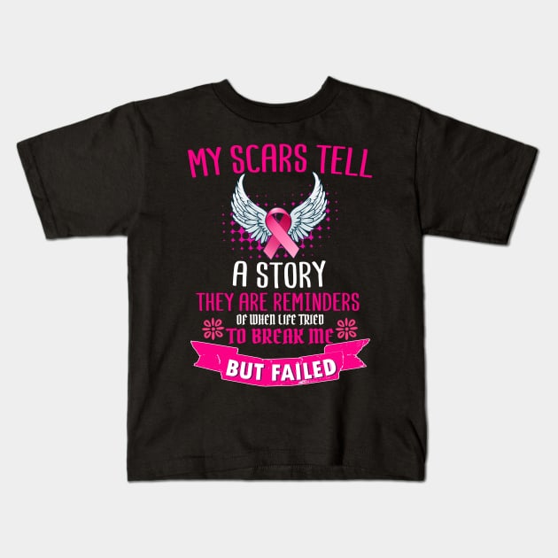 Support Breast Cancer Awareness Scars Tell A Story Product Kids T-Shirt by Linco